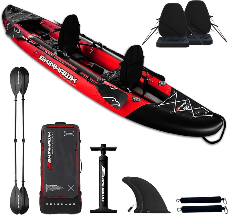 SKINHAWK Rot Kajak Set für 2 Personen – 380 cm Schlauchboot