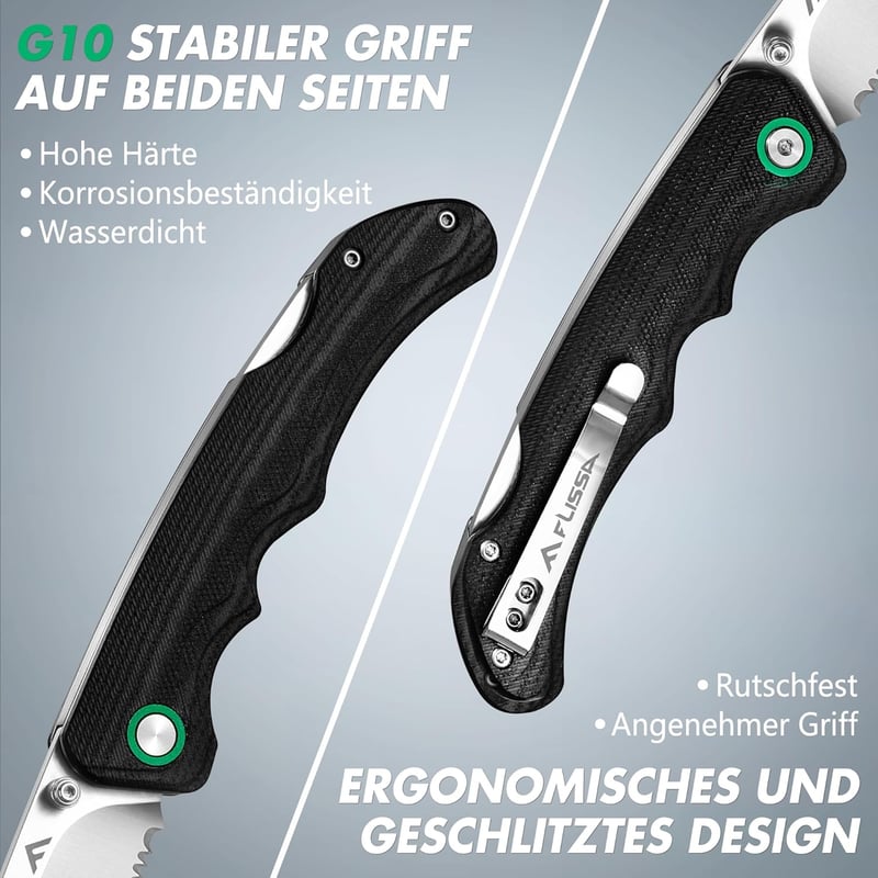 FLISSA Klappmesser mit 14C28N Edelstahlklinge für Outdoor-Aktivitäten