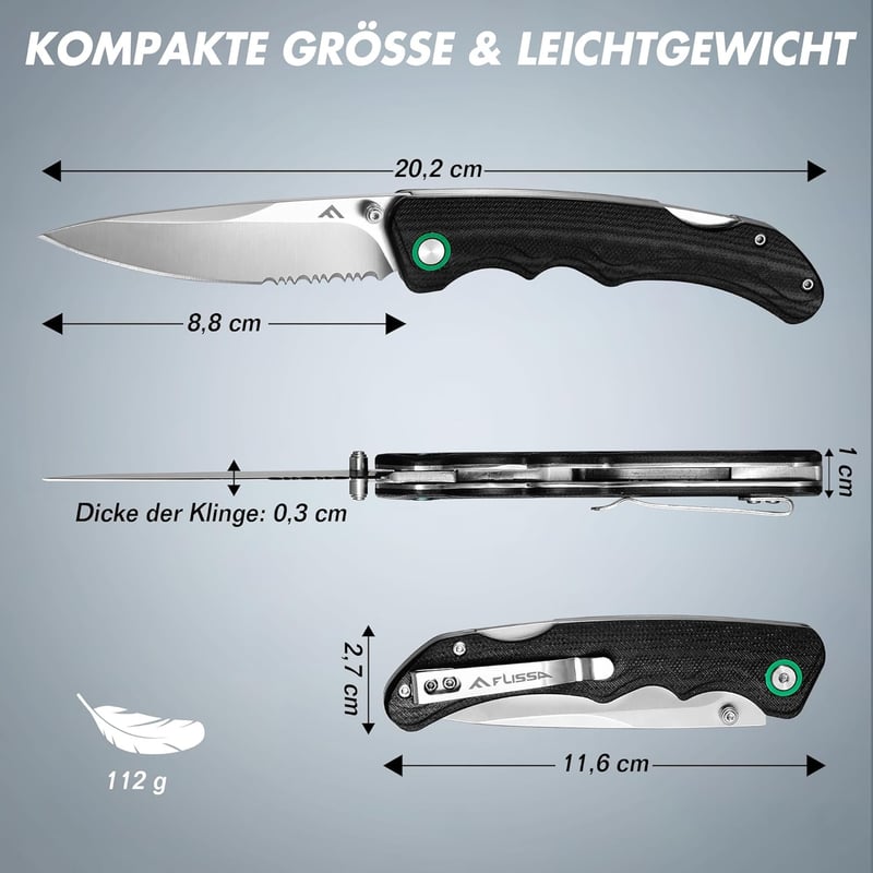 FLISSA Klappmesser mit 14C28N Edelstahlklinge für Outdoor-Aktivitäten