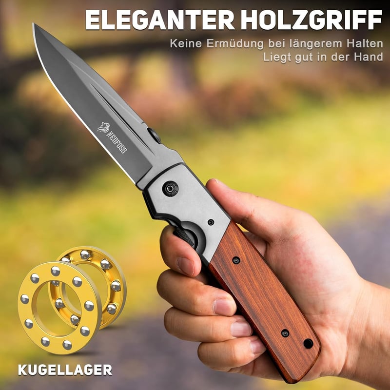 NedFoss DA52 Einhandmesser mit Holzgriff für Outdoors und Garten