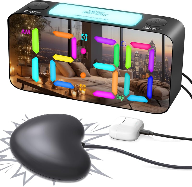 Vibrationswecker für Gehörlose mit RGB-Nachtlicht und USB-Ladegerät