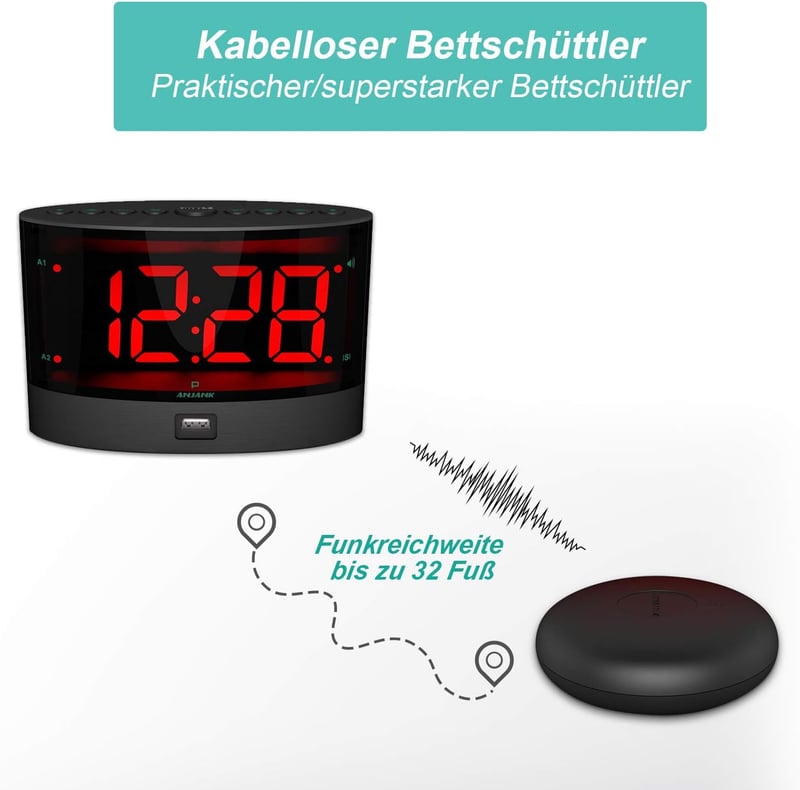 Lauter Wecker mit Vibrationsalarm für Gehörlose und Tiefschläfer