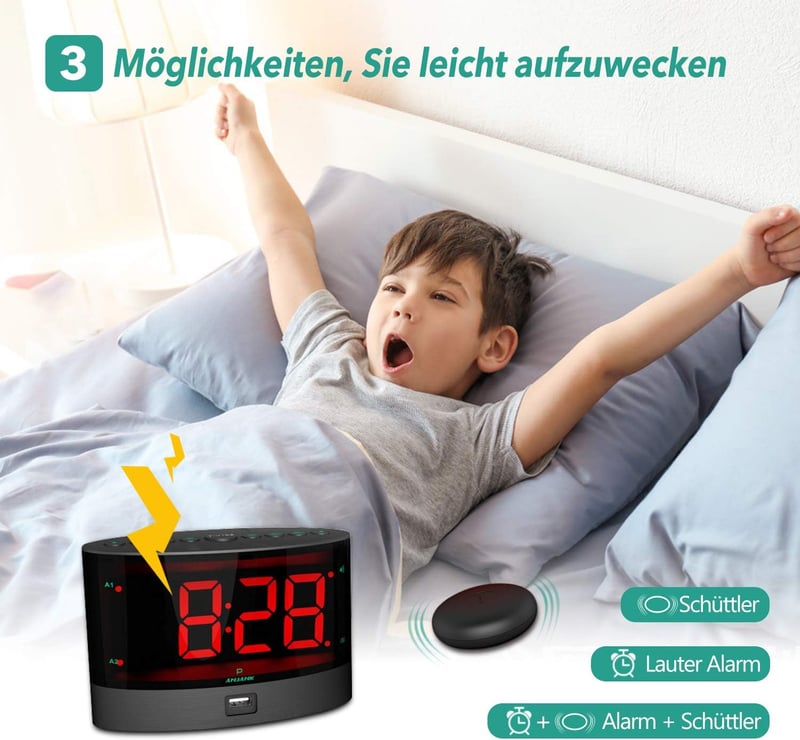 Lauter Wecker mit Vibrationsalarm für Gehörlose und Tiefschläfer