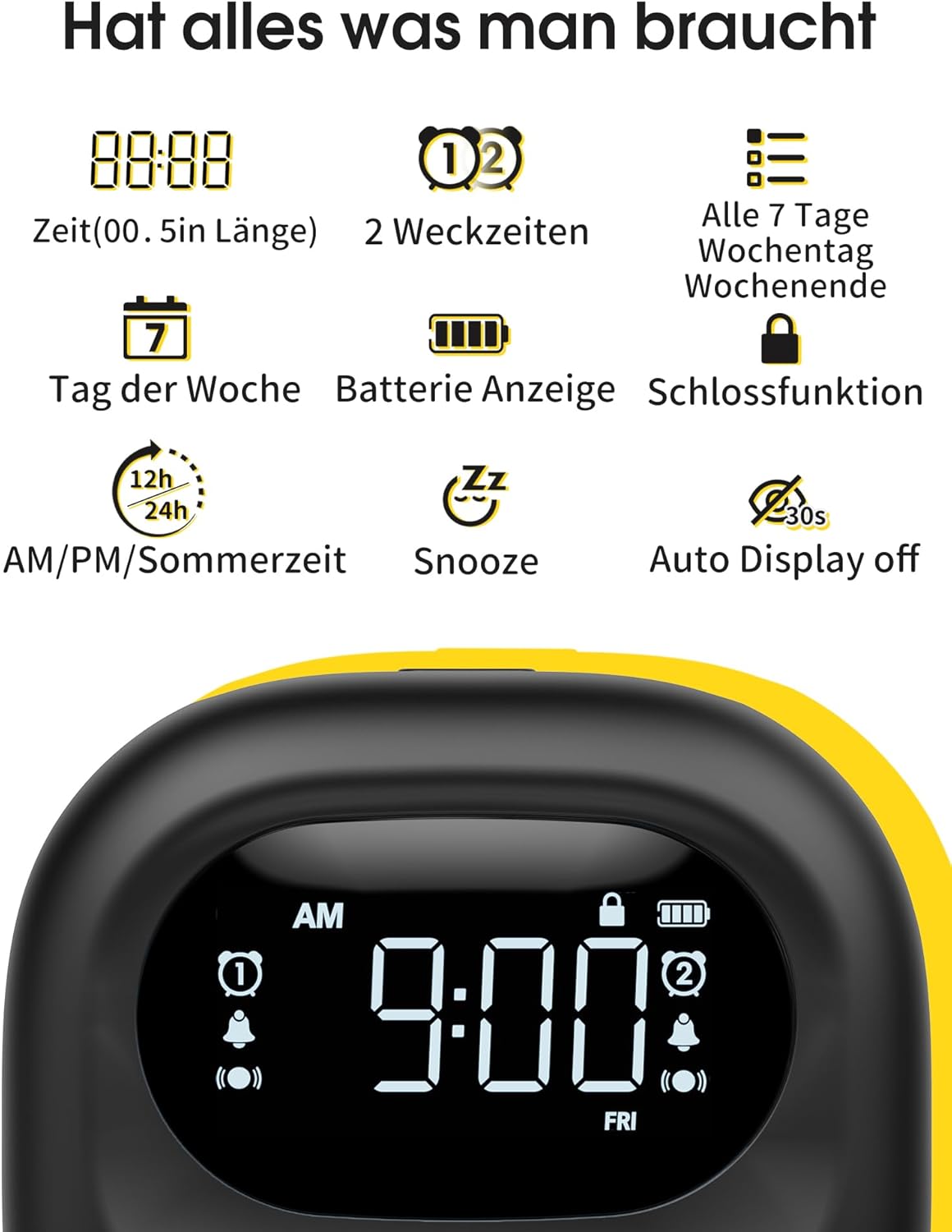 Vibrationswecker für Tiefschläfer – Kabellose digitale Uhr für Reisen