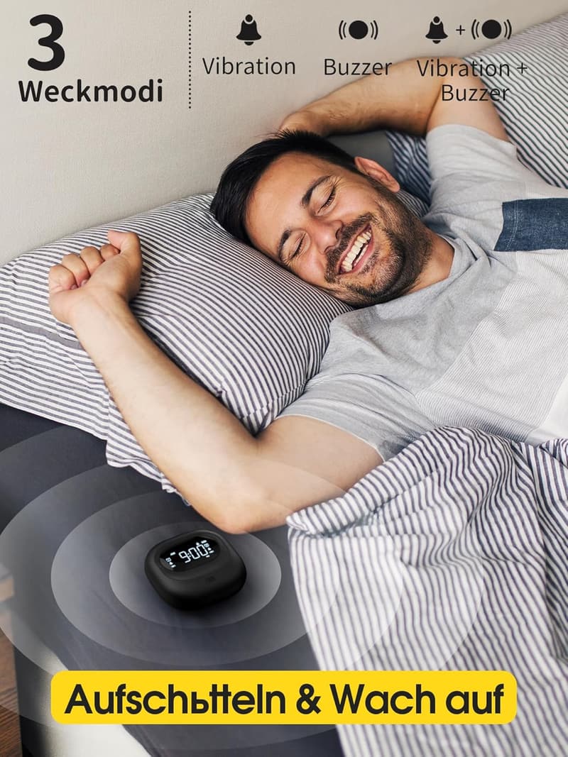 Vibrationswecker für Tiefschläfer – Kabellose digitale Uhr für Reisen