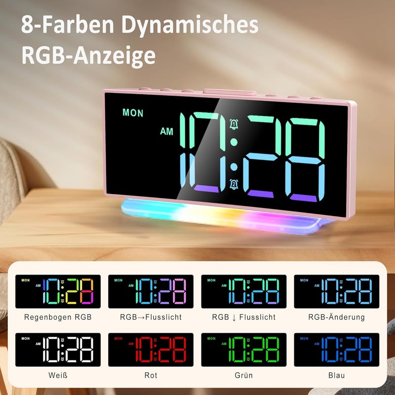 Vibrierender Alarmwecker mit LED-Nachtlicht und 2 Alarmzeiten