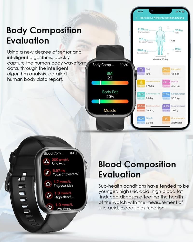 Smartwatch für Herren und Damen mit EKG, 1.97'' AMOLED, Fitness-Tracker