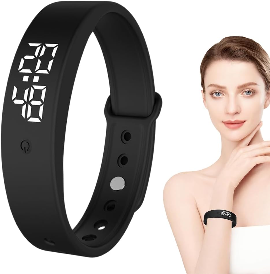 Vibrationswecker Armband mit 6 Alarmen für Kinder und Erwachsene, schwarz