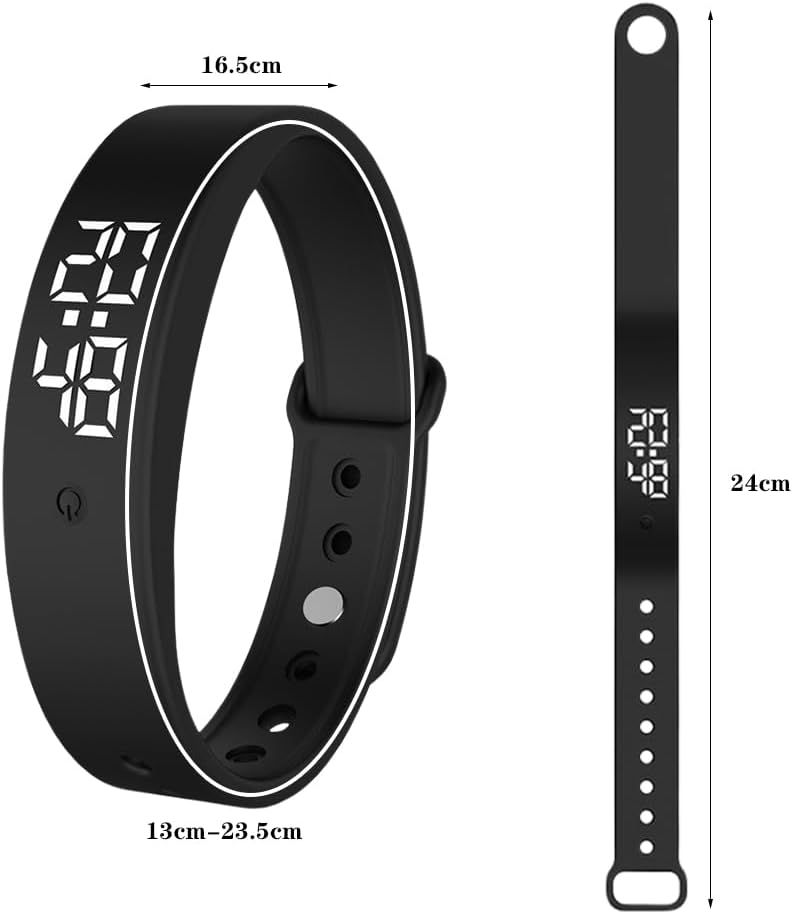 Vibrationswecker Armband mit 6 Alarmen für Kinder und Erwachsene, schwarz