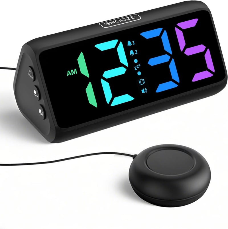 Lauter Vibrationswecker mit Doppelalarm und RGB-Anzeige für Hörgeschädigte