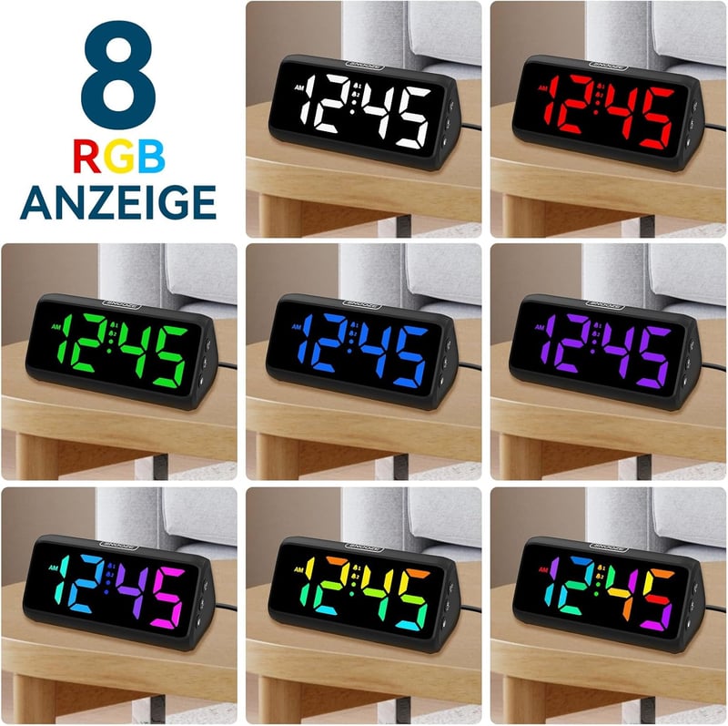 Lauter Vibrationswecker mit Doppelalarm und RGB-Anzeige für Hörgeschädigte