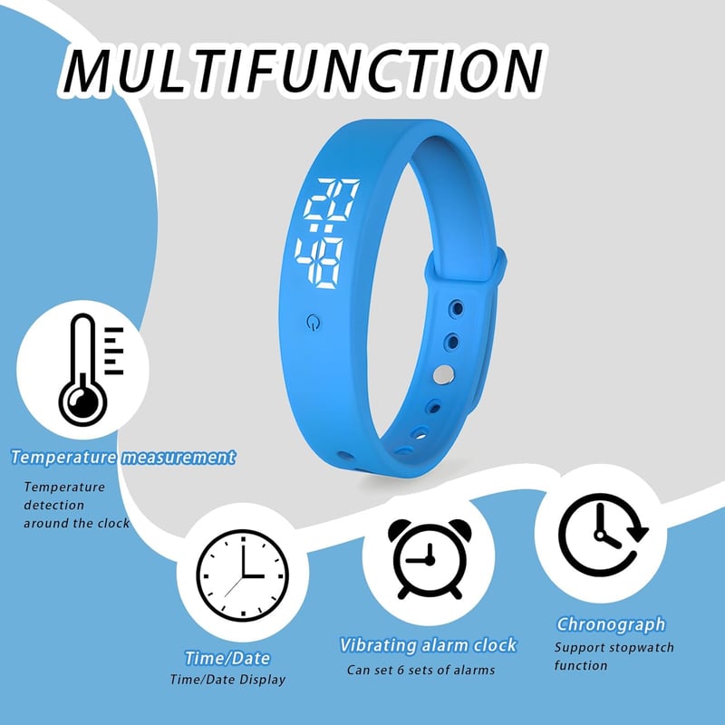 Multifunktionaler Vibrationswecker für Kinder und Erwachsene, blau