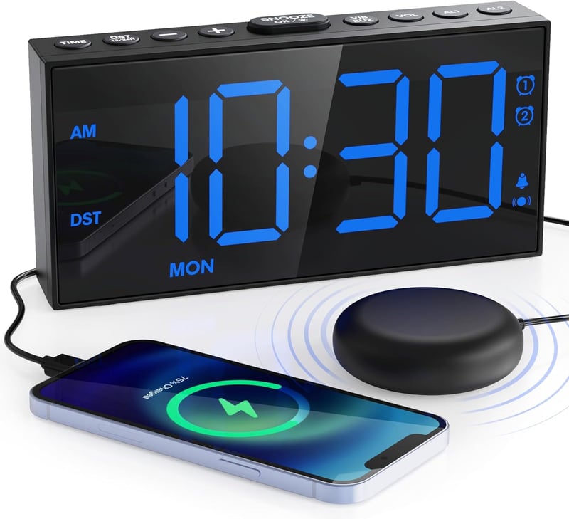 Vibrationswecker für Gehörlose mit Doppelalarm und USB-Ladegerät