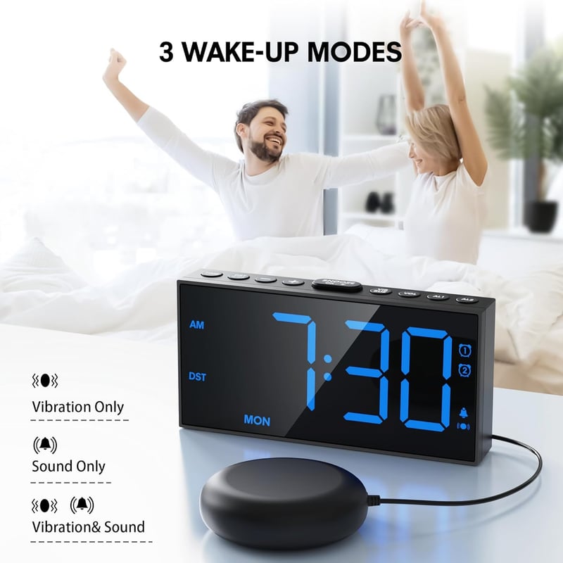 Vibrationswecker für Gehörlose mit Doppelalarm und USB-Ladegerät