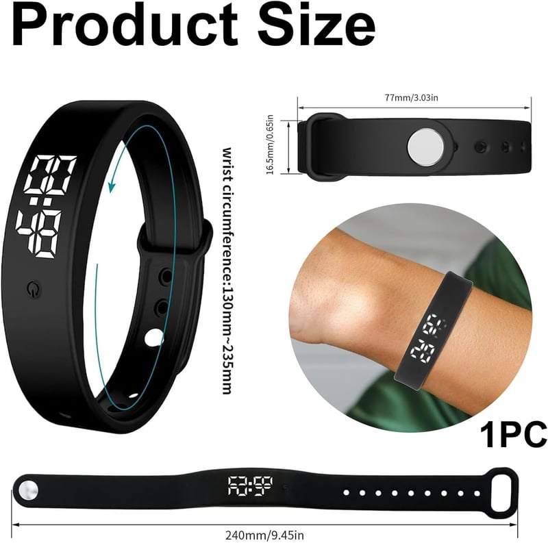Vibrationsalarm-Armband für Tiefschläfer, wasserdicht, schwarz