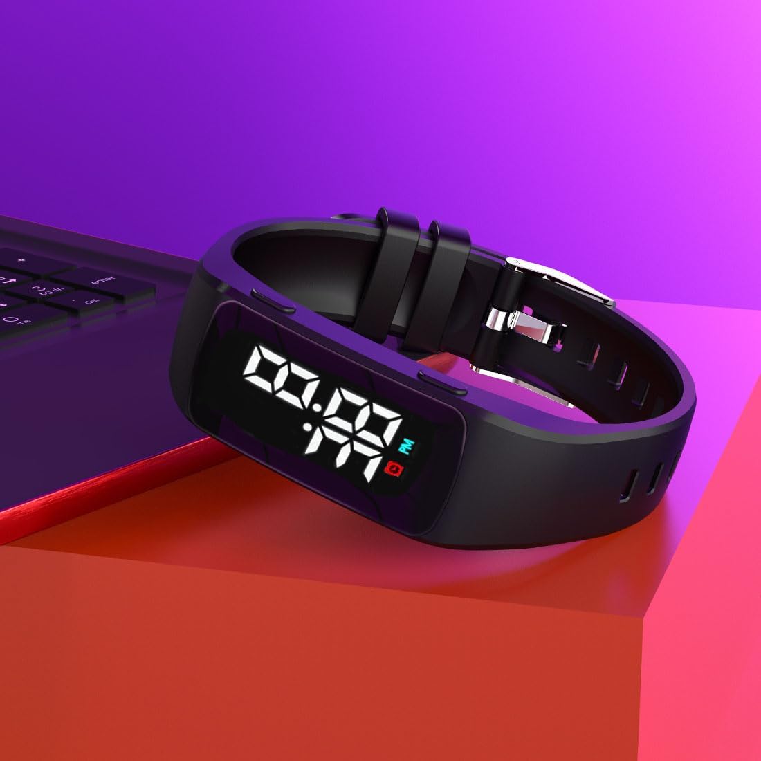 E-vibra 8 Vibration Wecker Uhr mit Timer - wasserdicht, schwarz