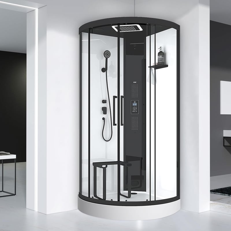 Wellness Duschkabine mit Regendusche, Acrylwanne und Bluetooth – 95x95x220cm