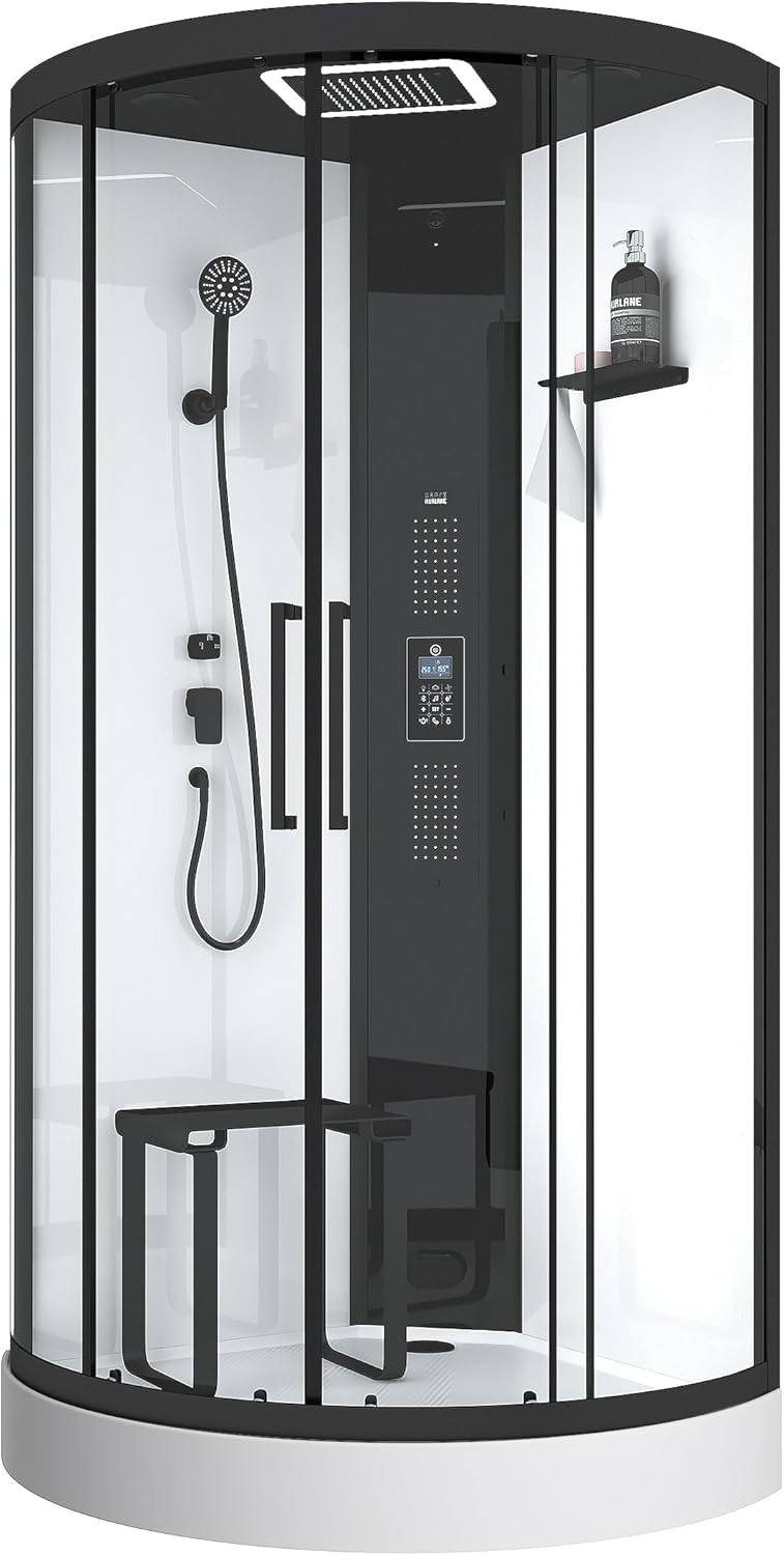 Wellness Duschkabine mit Regendusche, Acrylwanne und Bluetooth – 95x95x220cm