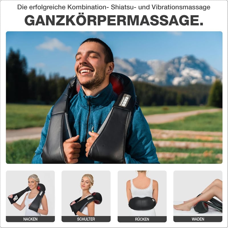 DONNERBERG® Kabelloses Nackenmassagegerät mit 4D Shiatsu-Vibration