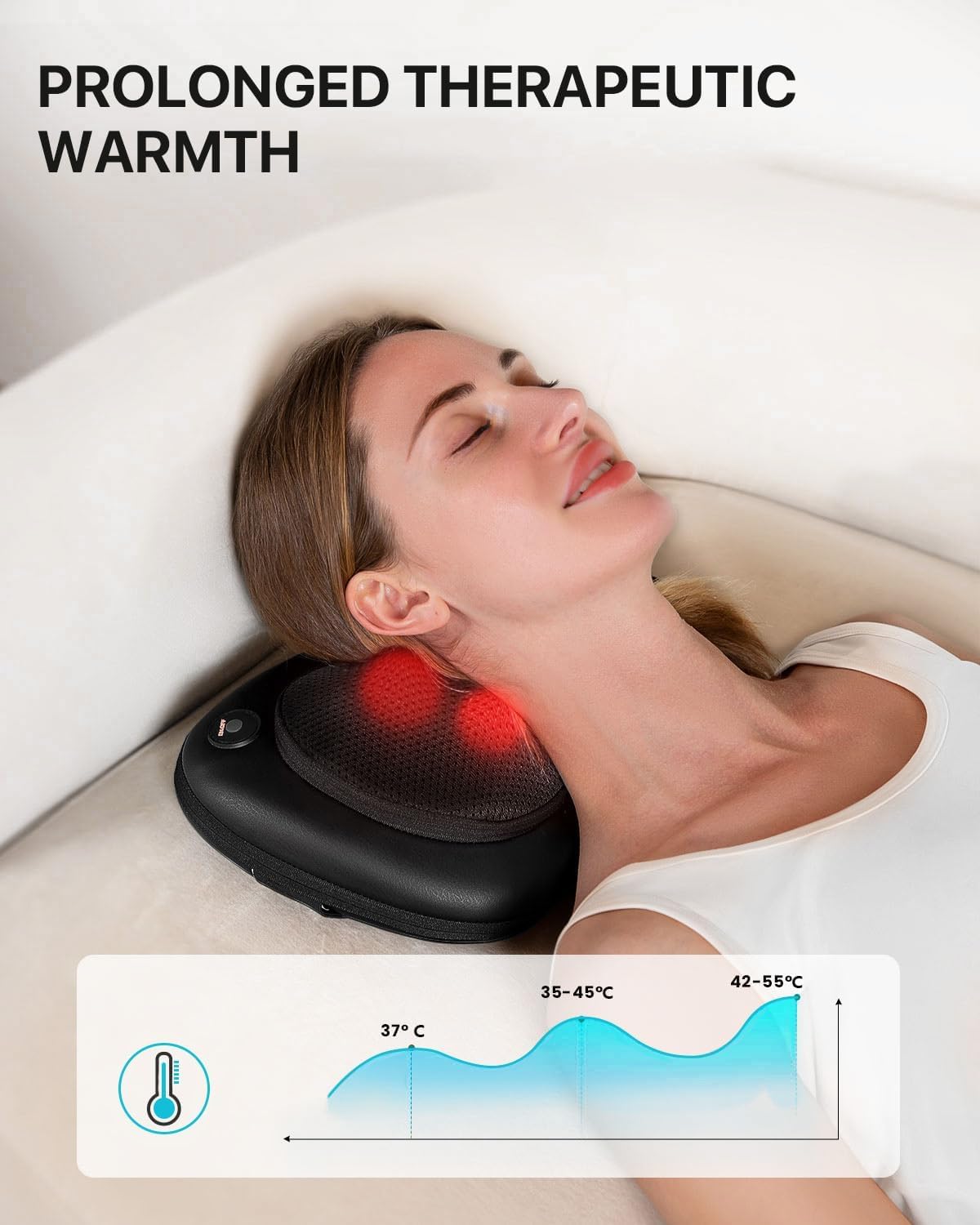 Shiatsu Massagekissen mit Wärmefunktion und 3D Massageköpfen für Rücken und Nacken