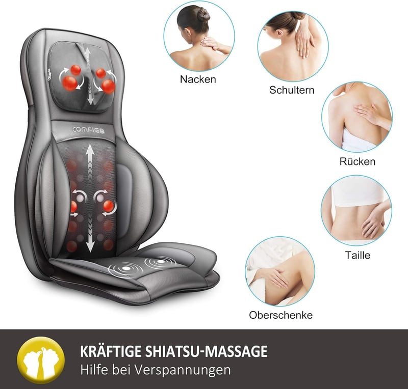 Shiatsu Massagesitzauflage mit Wärmefunktion für Nacken und Rücken