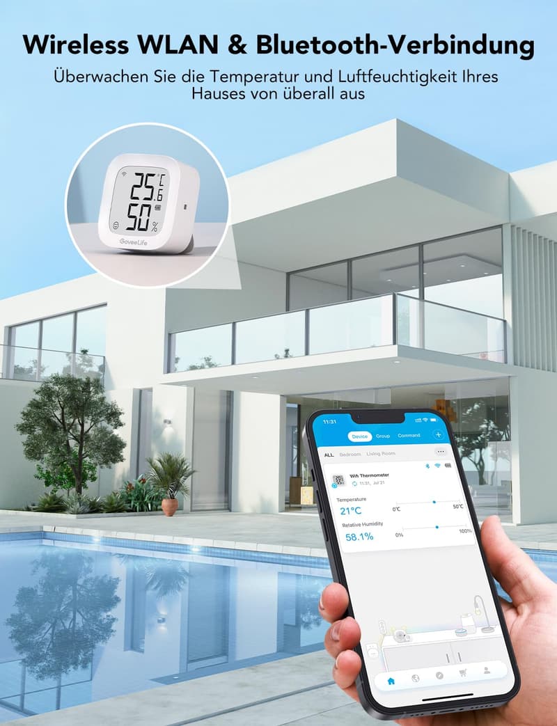 GoveeLife WLAN Hygrometer Thermometer für Innen mit App-Alarm