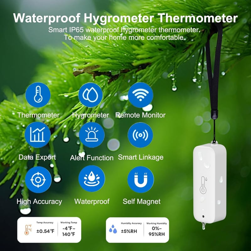 Wasserdichter Smart Hygrometer mit App-Alarme, WiFi und Alexa-Kompatibilität