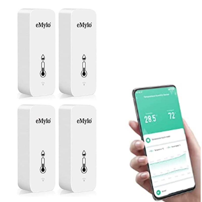 eMylo WLAN Thermometer-Hygrometer für Innenräume mit App-Steuerung (4er Set)