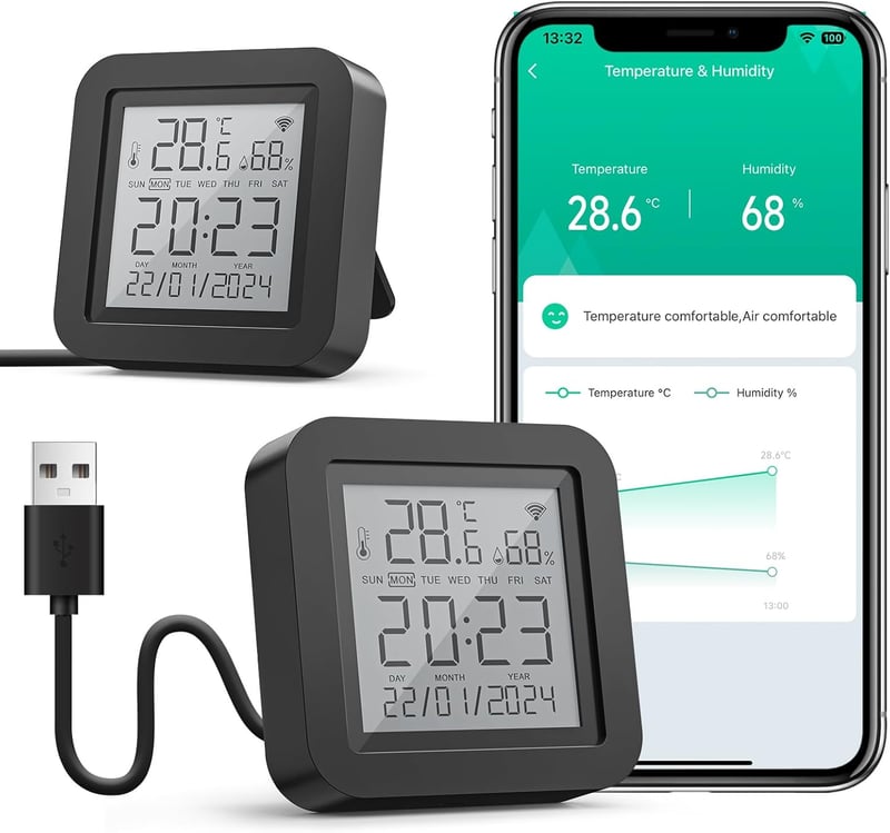 Smart WLAN Thermometer Hygrometer mit App-Alarm – 2er Pack