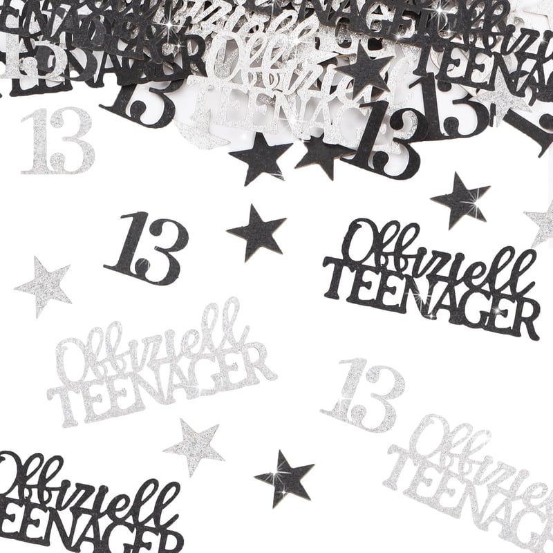Dekoration Konfetti für 13. Geburtstag in Schwarz, Gold und Silber