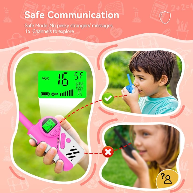 Walkie-Talkie für Kinder 6-13 Jahre, abgesicherter Modus, Paar