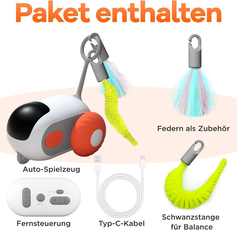 Intelligentes interaktives Katzenspielzeug mit Feder – wiederaufladbar, orange