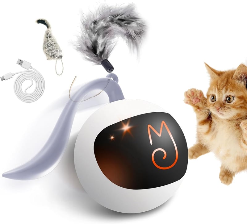 Elektrischer Katzenspielzeug-Ball mit Plüschmäusen und Federn