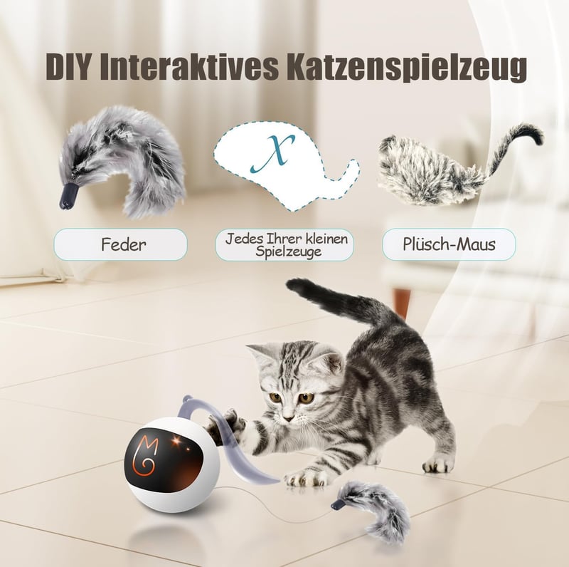 Elektrischer Katzenspielzeug-Ball mit Plüschmäusen und Federn