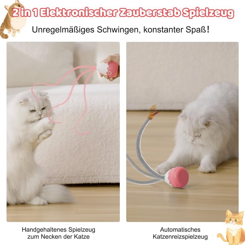 Automatisches Katzenspielzeug mit Plüsch und Silikonschwanz (Rosa)