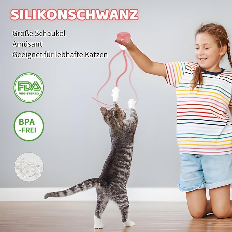 Automatisches Katzenspielzeug mit Plüsch und Silikonschwanz (Rosa)