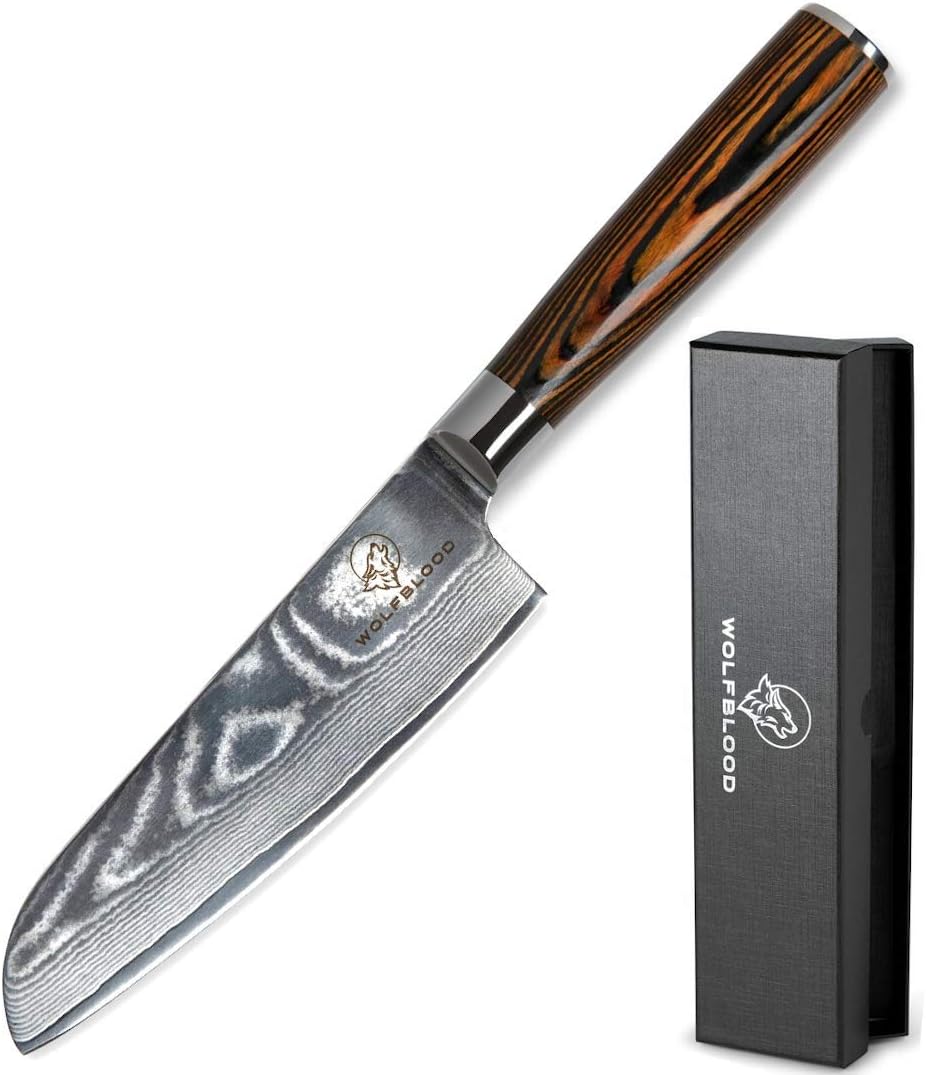 Profi-Santoku-Messer aus 67 Lagen Damaststahl mit Holzgriff