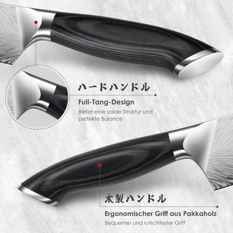 SHAN ZU Santokumesser aus Pulverstahl mit Pakkaholzgriff, 18 cm