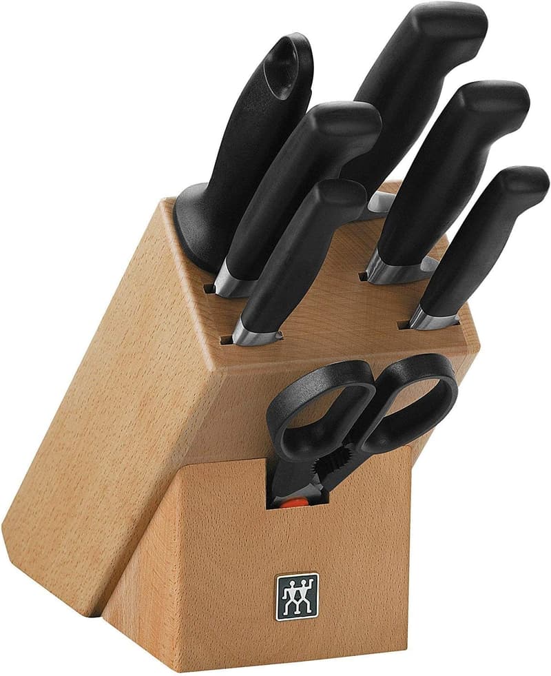 ZWILLING 8-teiliges Messerset mit Holzblock und Wetzstab, rostfreier Stahl