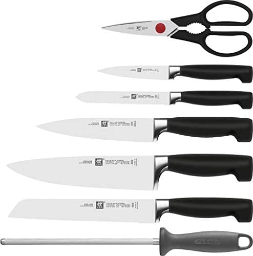 ZWILLING 8-teiliges Messerset mit Holzblock und Wetzstab, rostfreier Stahl