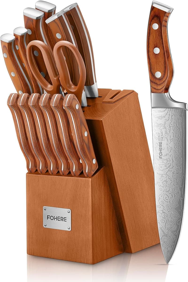 Professionelles 14-teiliges Küchenmesser-Set mit Schärfer und Holzblock