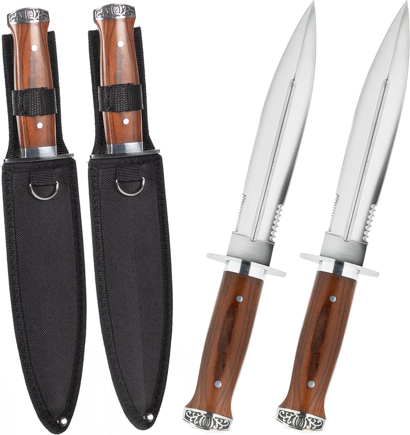 Jagdmesser Set: 33 cm große Survival Dolche aus Silber und Braun