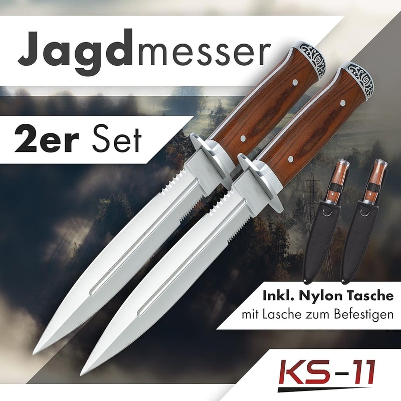 Jagdmesser Set: 33 cm große Survival Dolche aus Silber und Braun