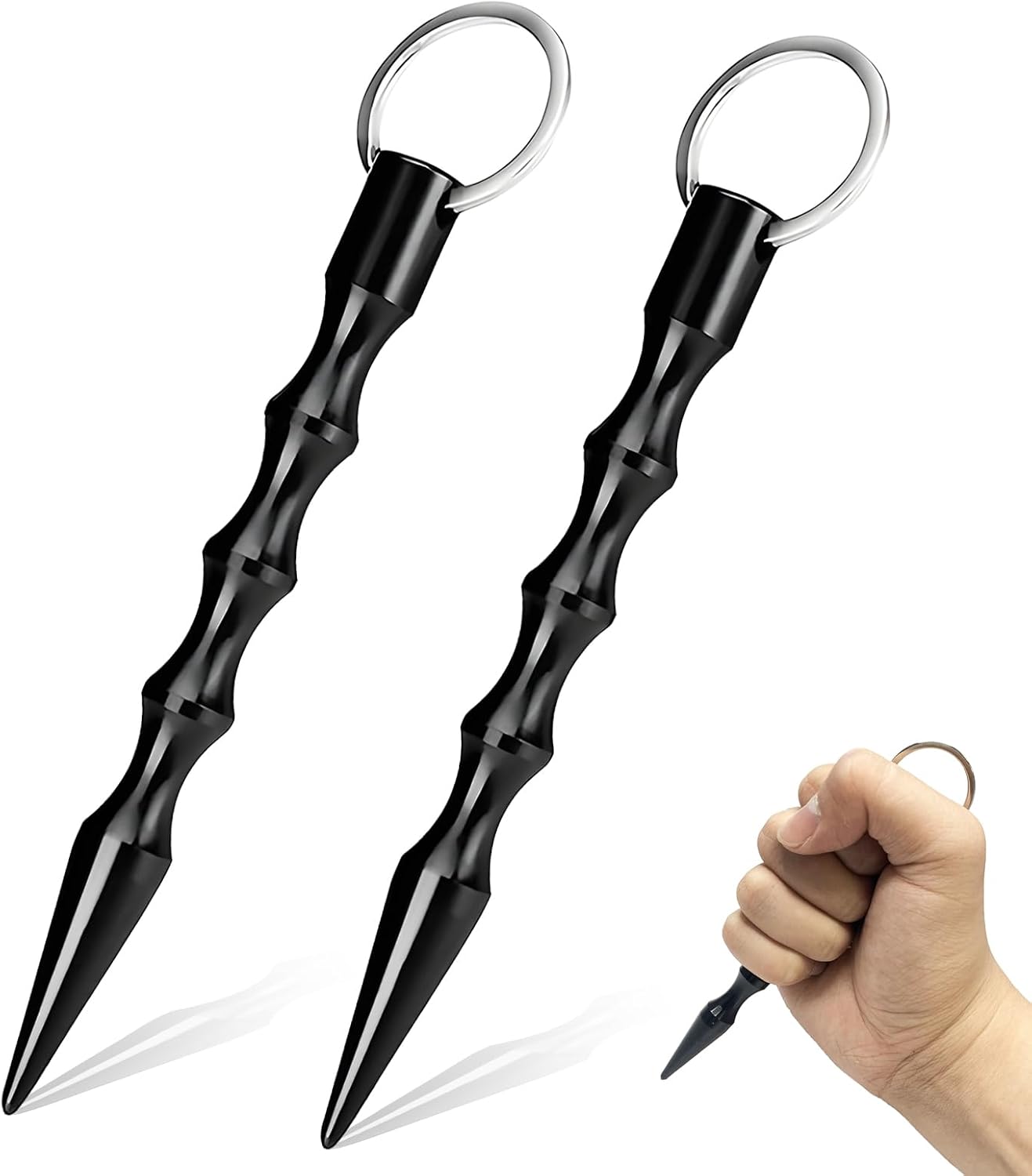 Kubotan Selbstverteidigungswaffe für Frauen, Schwarz, Schlüsselanhänger