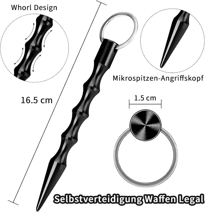 Kubotan Selbstverteidigungswaffe für Frauen, Schwarz, Schlüsselanhänger