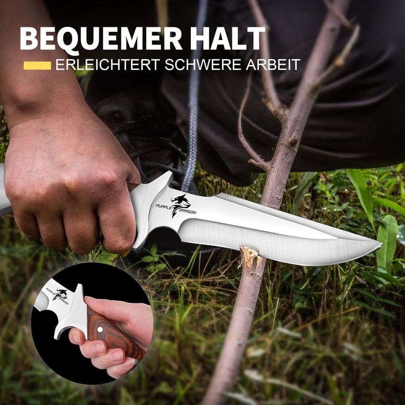 Purple Dragon Feststehendes Survivalmesser mit Lederscheide für Männer