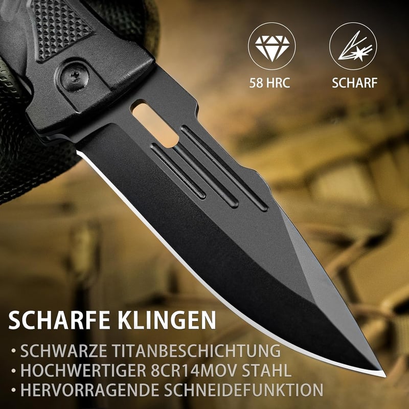 NedFoss DA75 Taschenmesser mit Gurtschneider und Glasbrecher, 10 cm, Survival-Messer in Geschenk-Box