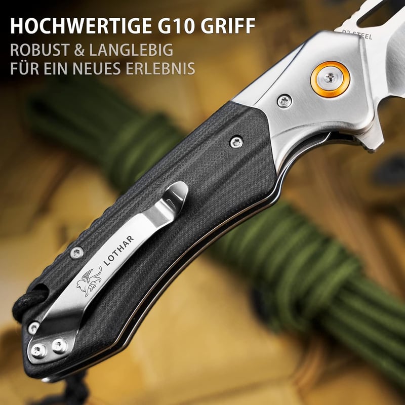 LOTHAR LICH KING Einhandmesser aus D2 Stahl mit G10 Griff für Männer