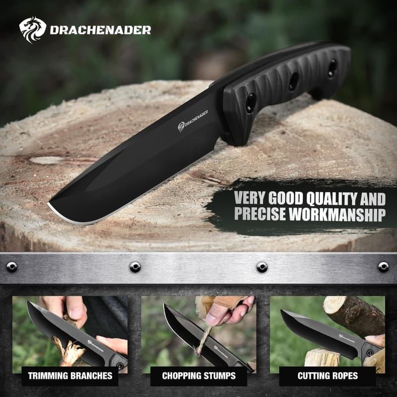 Drachenader XR-B01 Gürtelmesser, 25,7 cm, Full Tang, Schwarz