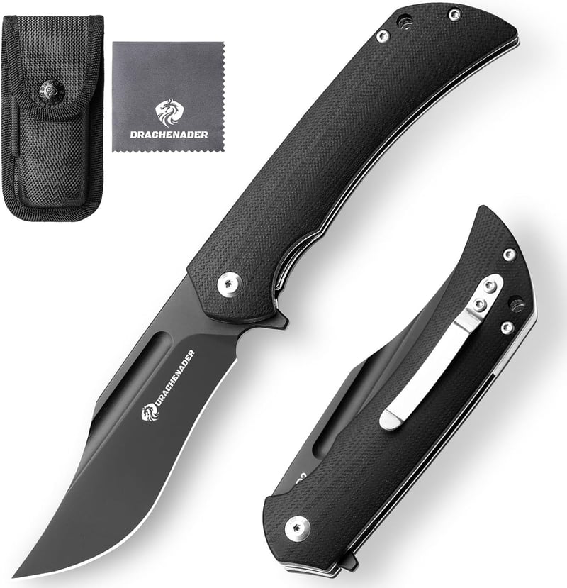 Drachenader Y-Wolf Klappmesser aus D2 Stahl mit G10 Griff, schwarz
